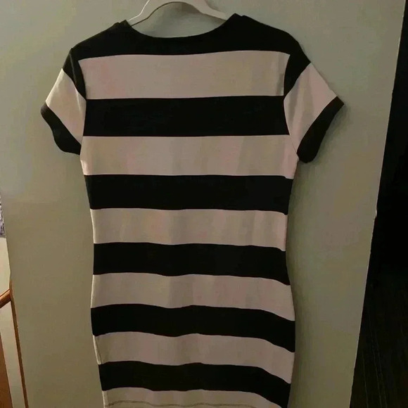 Forever 21 Women Dress Black Tan Wide Stripe SS Bodycon Slim Fit Mini Dress XL - Picture 3 of 5